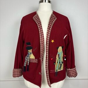 Take Two Vintage Christmas Jacket Sz XL Corduroy Button Up Cottage Core‎ Snowman